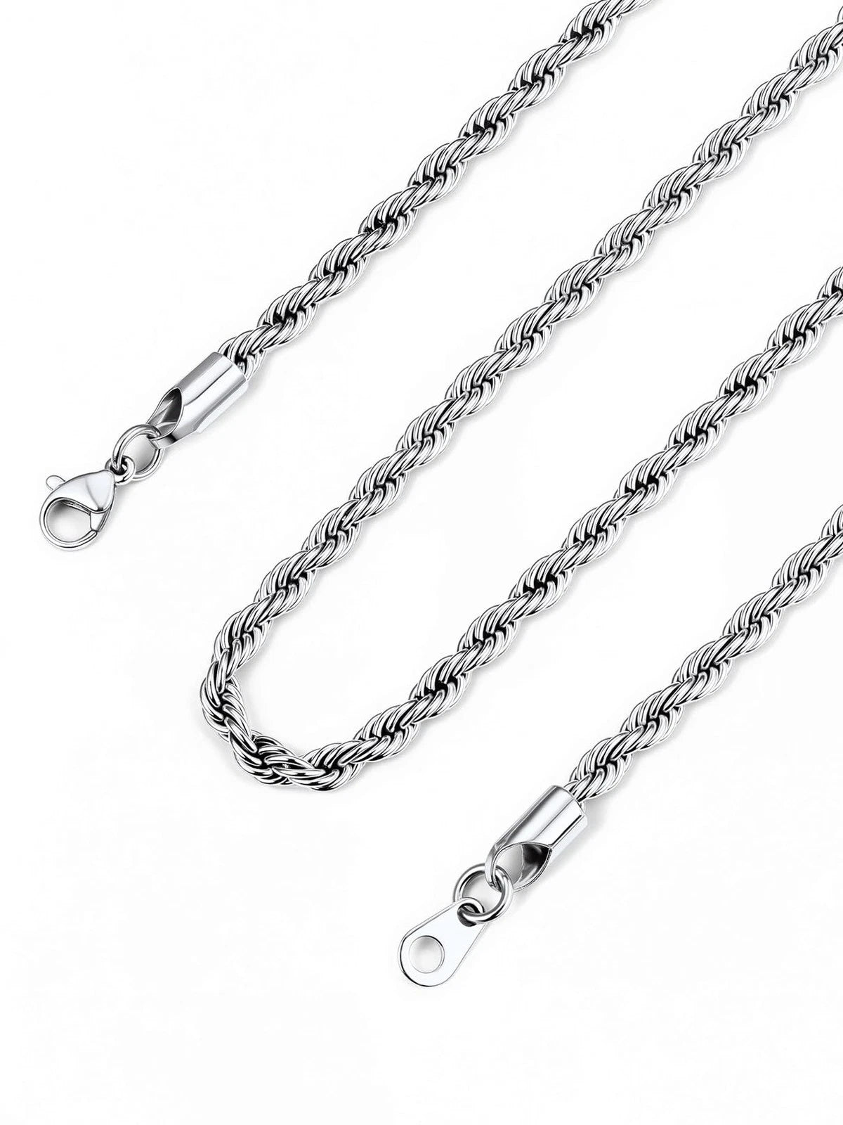 2MM Rope Chain for Men Women Silver Tone Stainless Steel