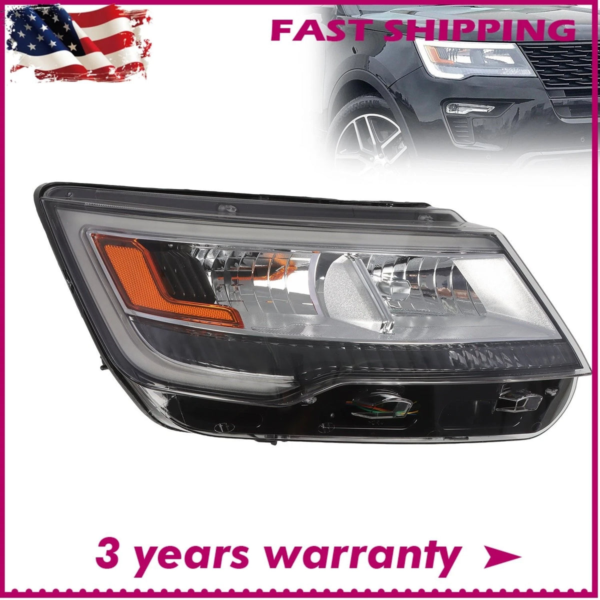 Right Headlight Assembly Halogen w/LED DRL for Ford Explorer (2016–2018) FO2519130, FB5Z13008B