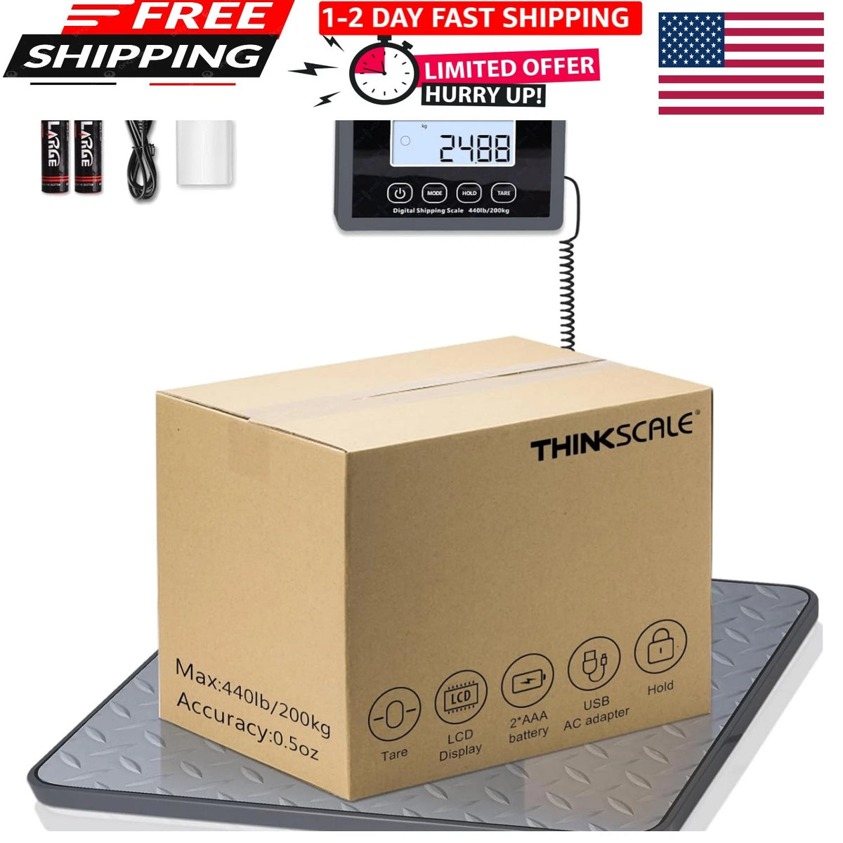 Digital Postal Scale 440lbs Heavy Duty LCD Display for Packages and Luggage