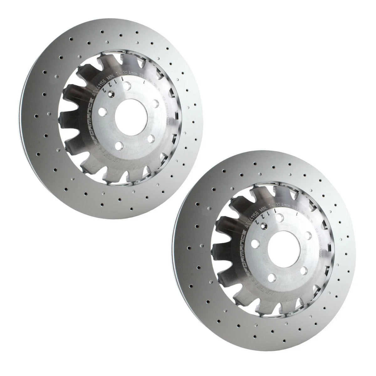 2X Front Drilled 370mm Disc Brake Rotors for Audi RS3 (2017–2022)
