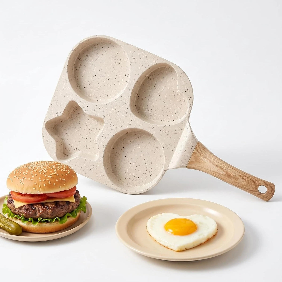 4-Cavity Non Stick Egg Frying Pan - Heart & Star Shapes, 7.5 Inch