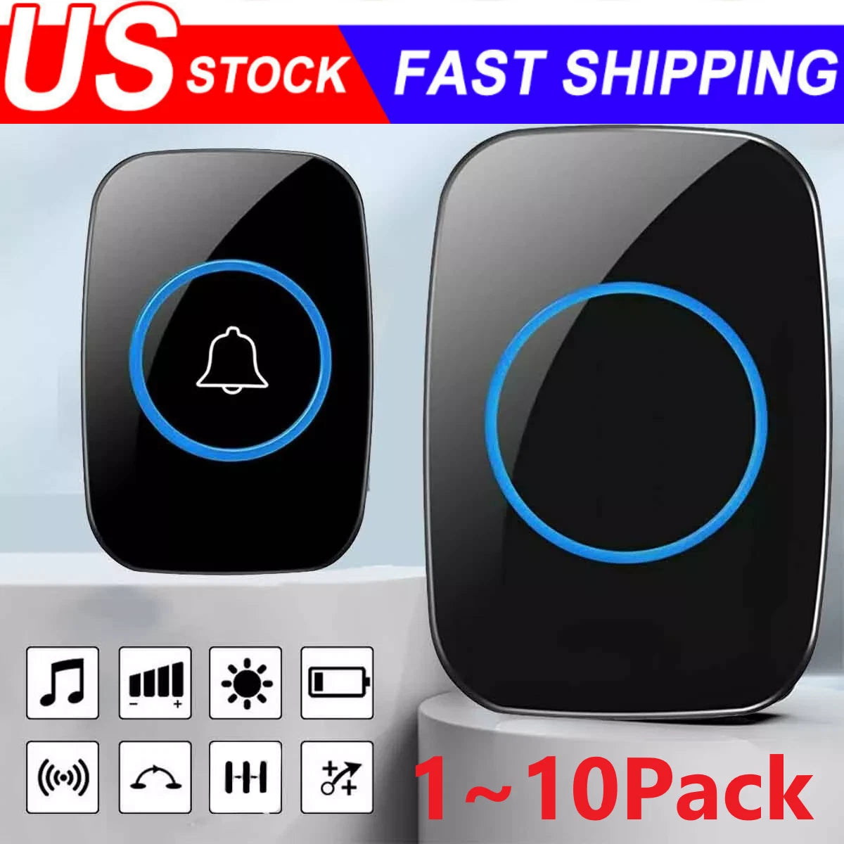 Waterproof Wireless Doorbell with Adjustable Volume 1000FT Range