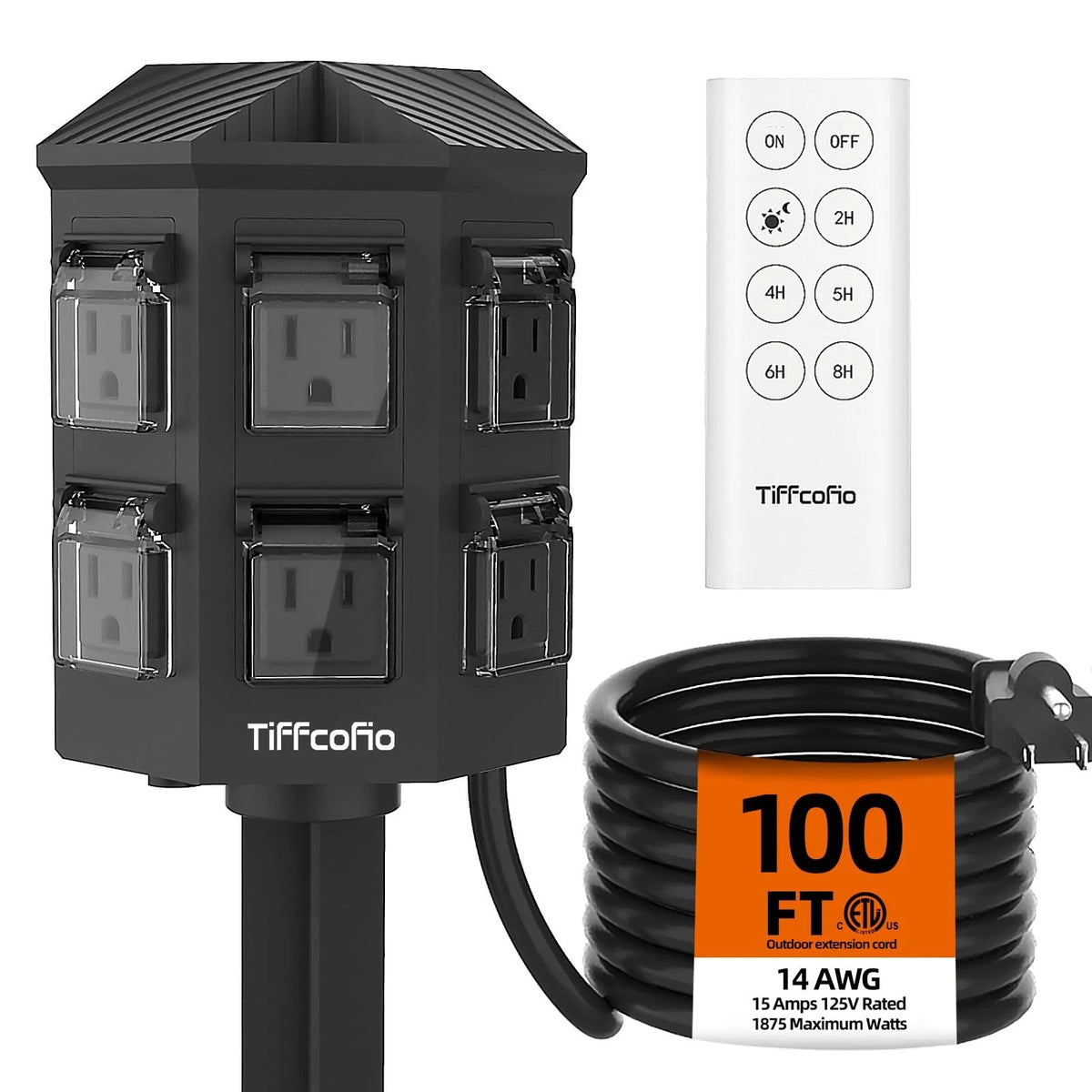Outdoor Power Strip with 100FT Extension Cord and Remote Control