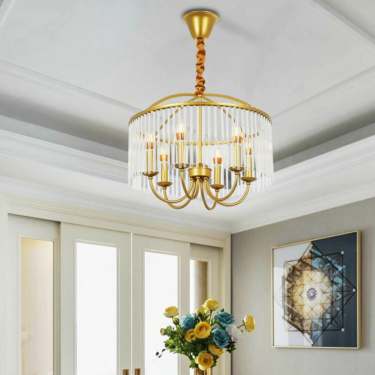 40W 6-Light Ceiling Light Fixture Crystal Chandelier (2016.9in)