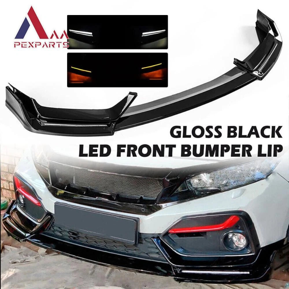 Carbon Look Front Bumper Lip with LED for Honda Civic Si/Hatchback (2017–2021)