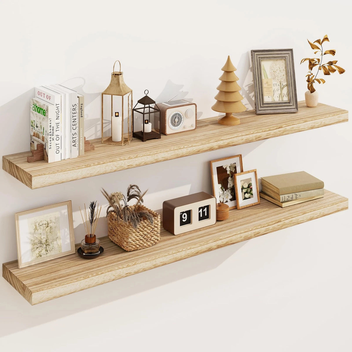Set of 2 Solid Wood Floating Shelves 48"W x 8"D x 1.56"H