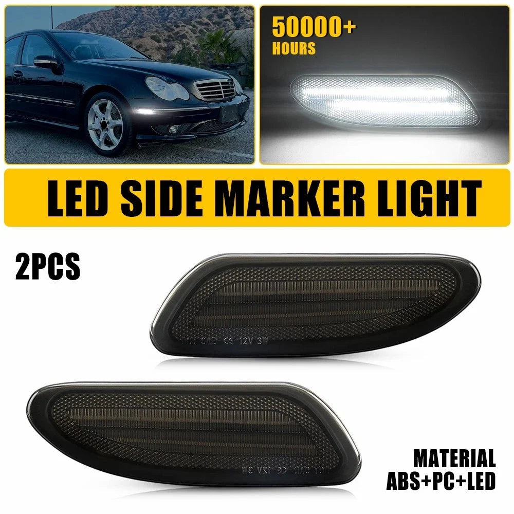 2X White LED Side Marker Light Smoked for Mercedes C-Class W203 (2001–2007)