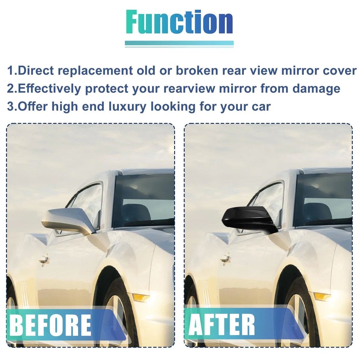 1 Pair Rearview Side Mirror Cover Trim Black for Chevrolet Camaro (2016–2023)