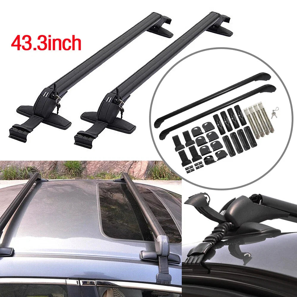 Roof Rail Luggage Rack for Car (110cm, Aluminum, Black, w/ Lock & Key)