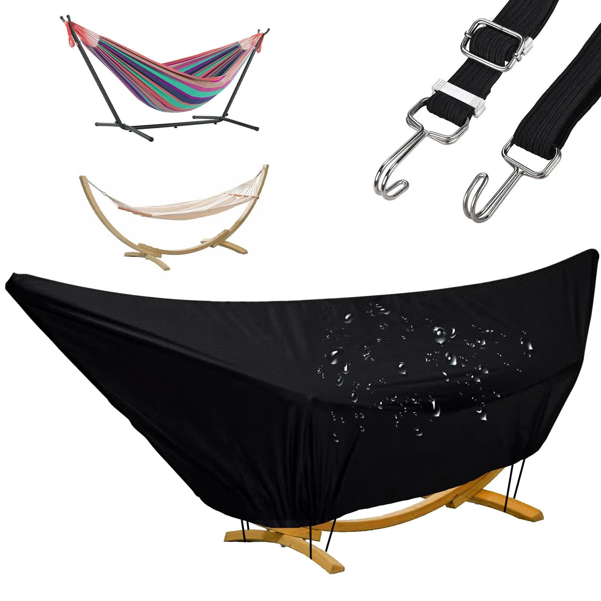 15FT Black Waterproof Hammock Cover with Zipper for Outdoor Use