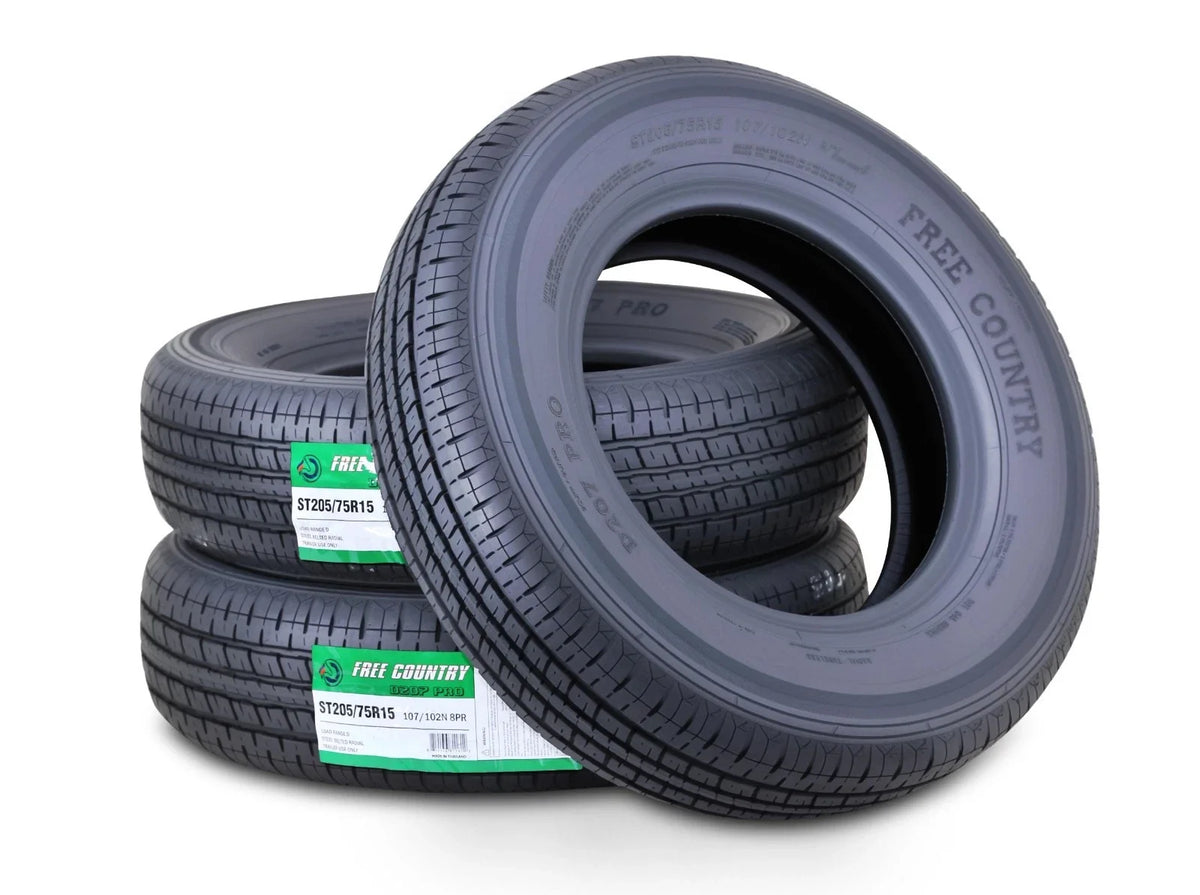 Set of 3 ST205/75R15 Trailer Tires 8PR Load Range D w/Scuff Guard