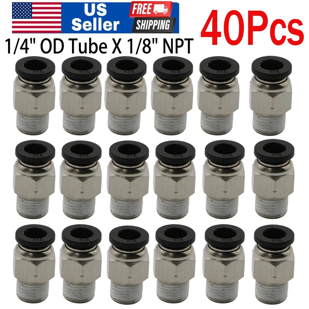 40Pack 1/4" OD Tube X 1/8" NPT Pneumatic Push to Connect Fitting