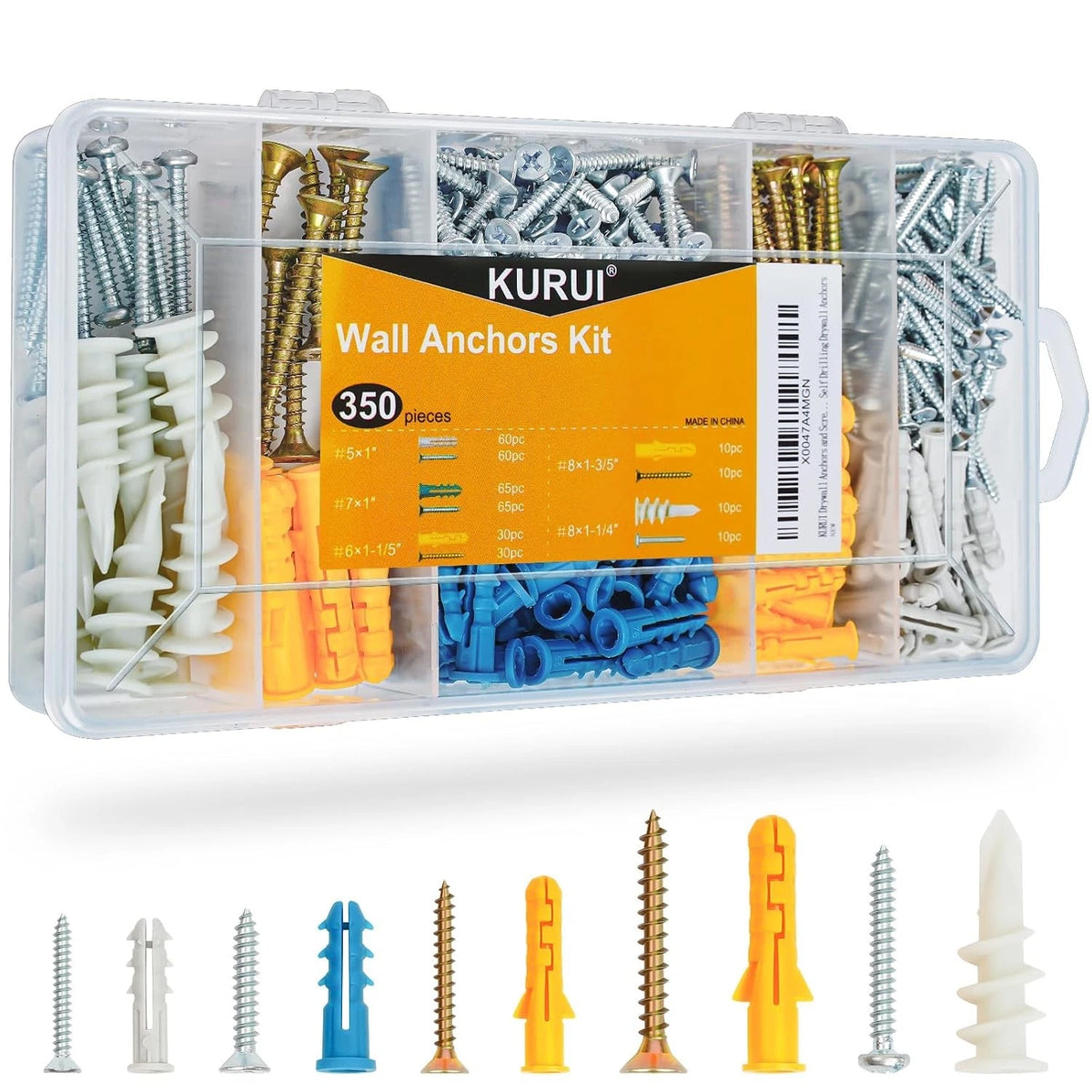 350Pcs Drywall Anchors Assortment Kit for Sheetrock Concrete Brick