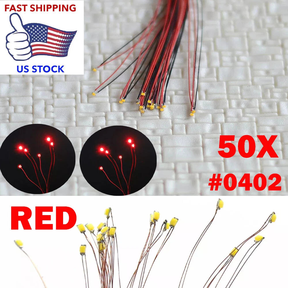 50PC Pre Wired Red #0402 SMD LEDs Lighting Kits for Automotive Use