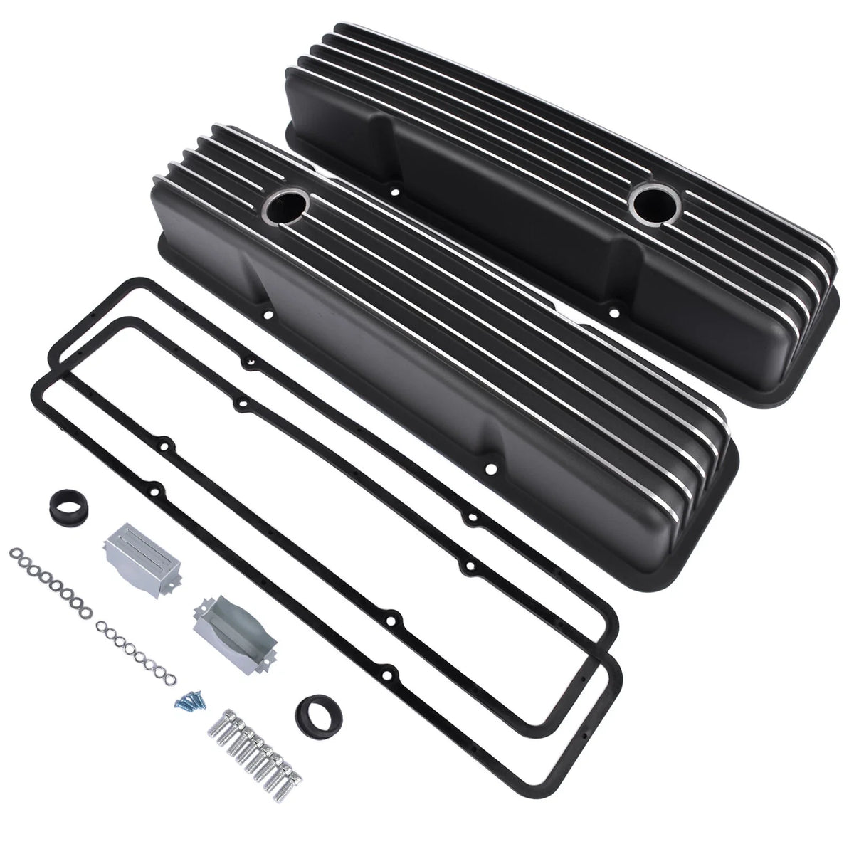 Polished Aluminum Finned Valve Covers for Chevy SBC Small Block (1958–1986)