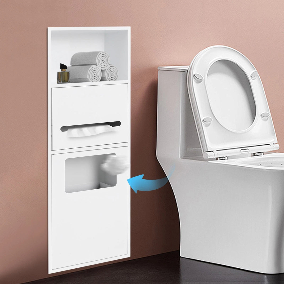 In-wall Trash Bin for Bathroom Storage Cabinet