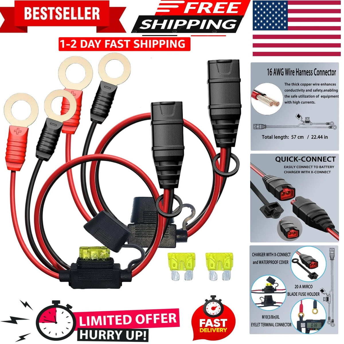 2 Pack GC008 X-Connect Cables for NOCO Battery Charger Accessories