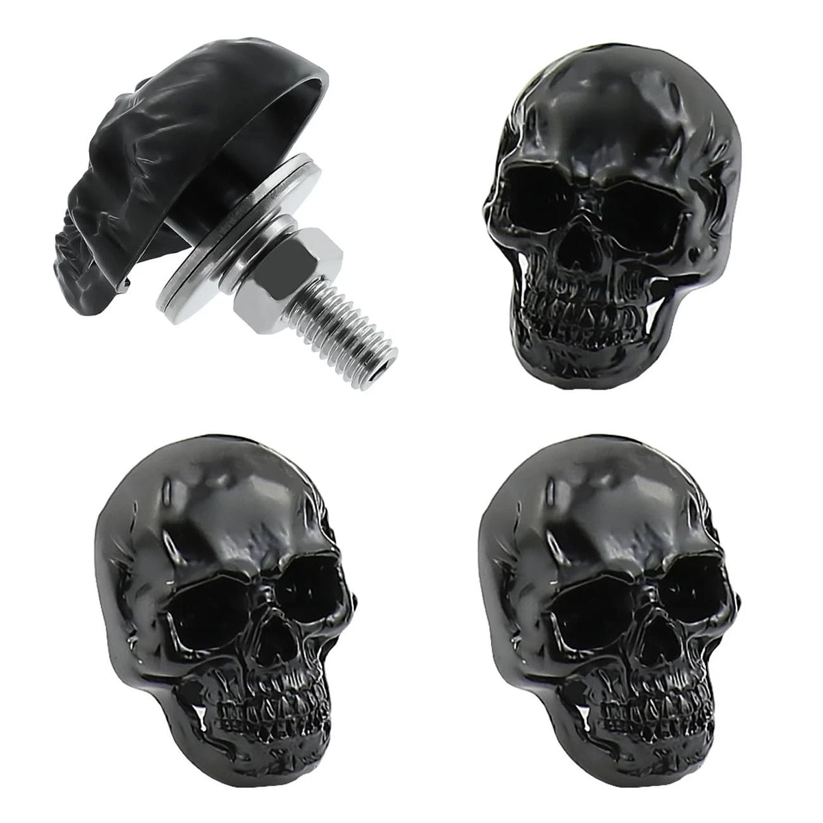 Skull License Plate Screw Fasteners for Universal Fit (Decorative Black)