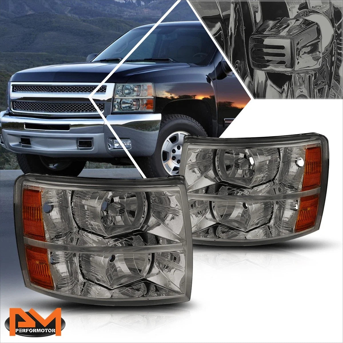 Headlight for Chevy Silverado GMT900 (2007–2014) Smoked Housing Amber Corner
