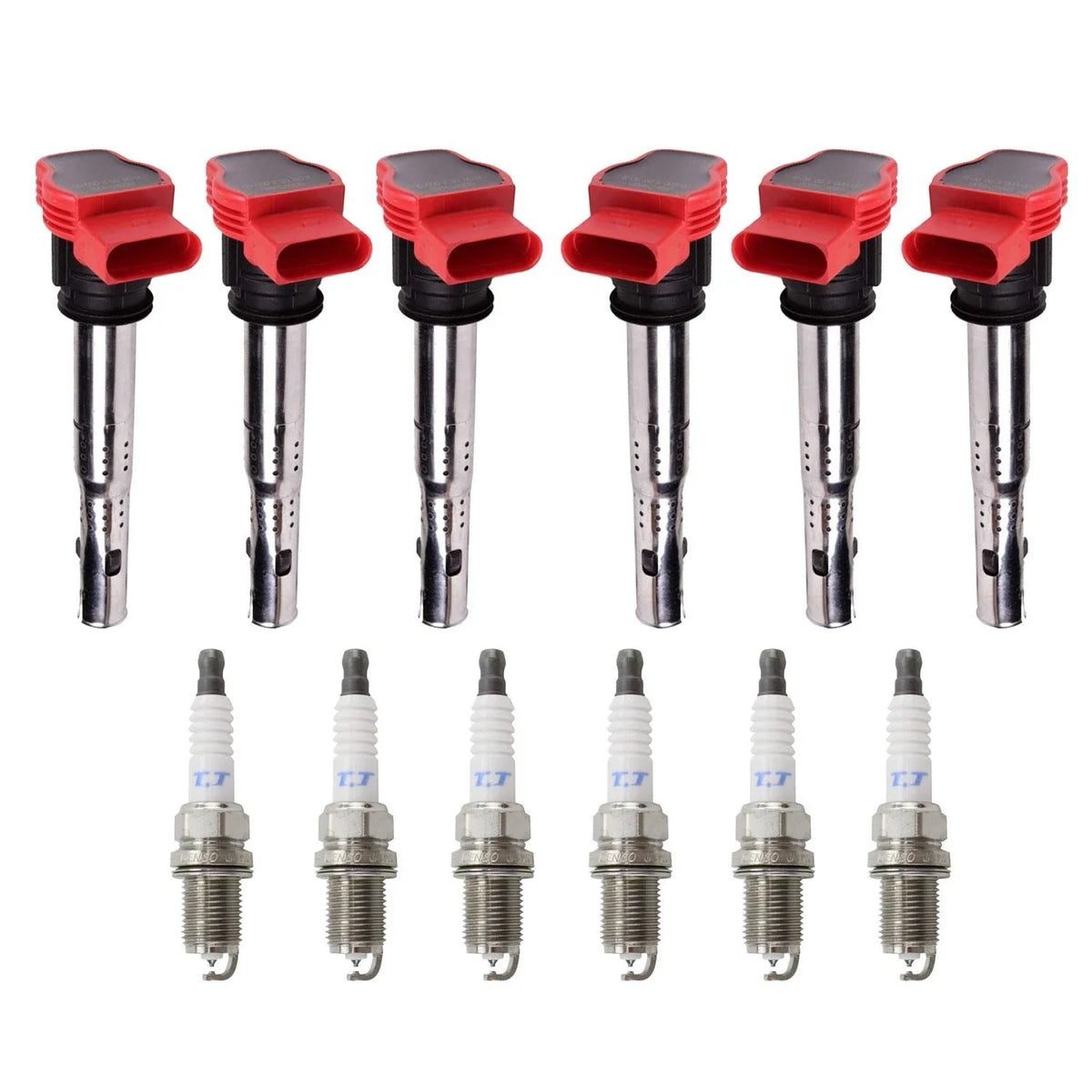 Set of 6 Ignition Coils & Denso Platinum Spark Plugs for Audi Q5 S5 (2009–2017)