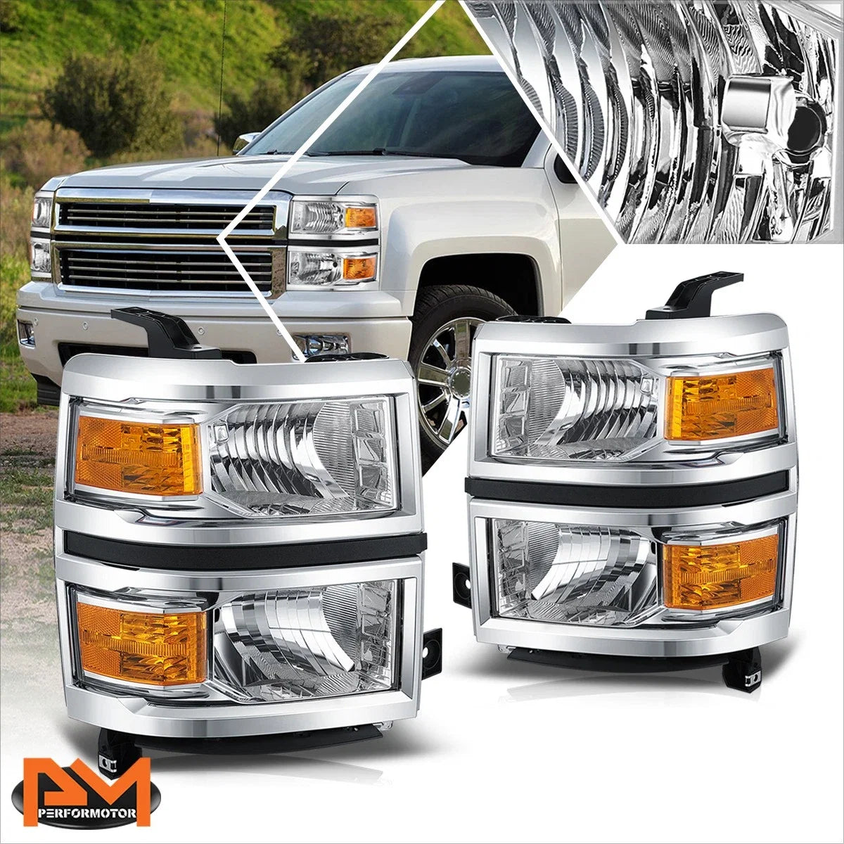Factory Style Amber Corner Headlights Lamp Chrome for Chevy Silverado 1500 (2014–2015)
