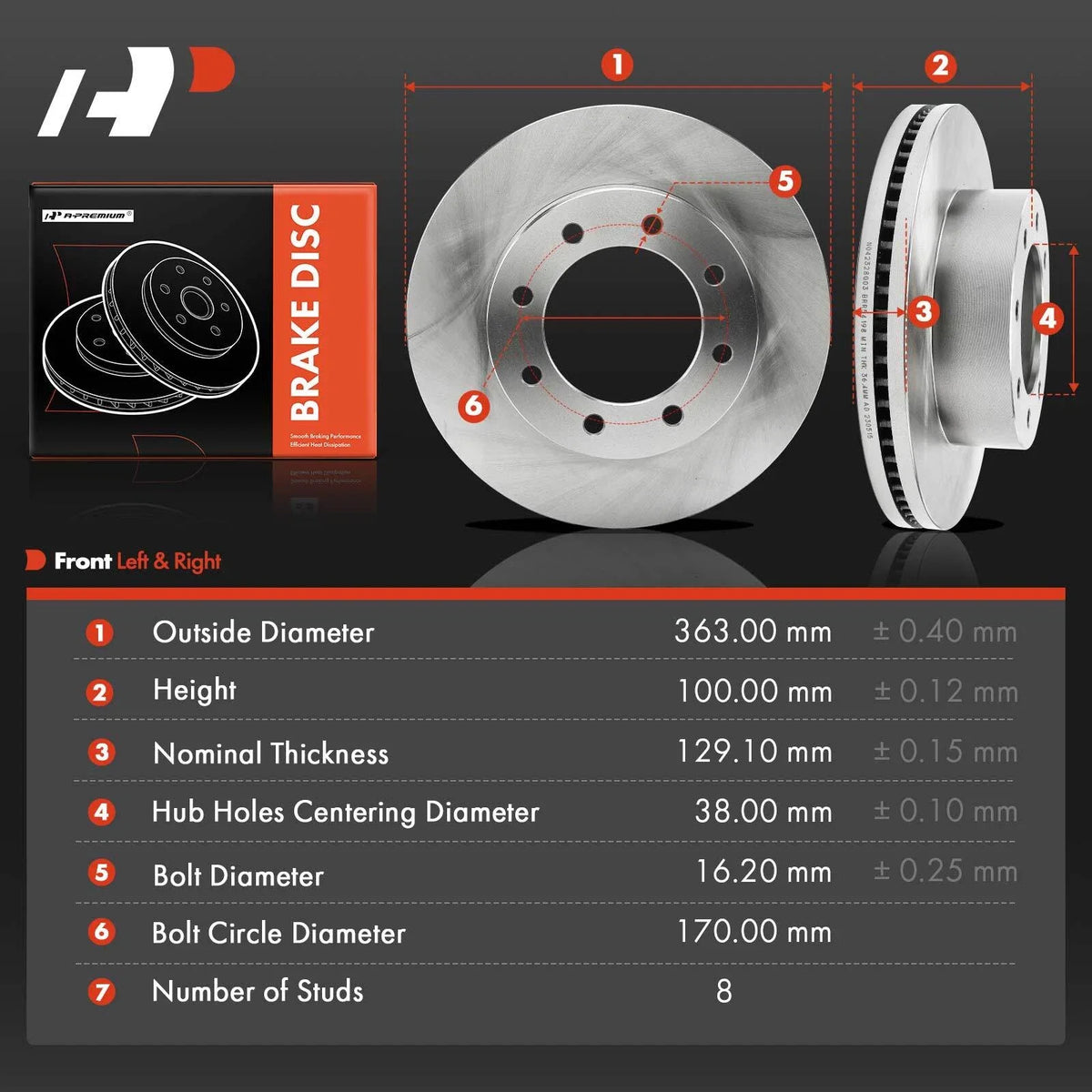 Front Disc Brake Rotors for Ford F-250 Super Duty (2012–2022) 4WD 363mm