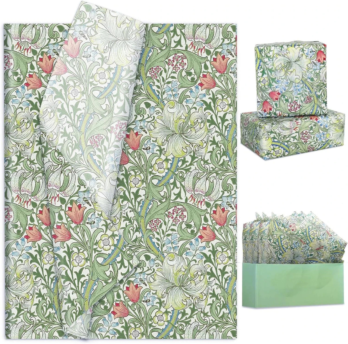 100 Sheets Vintage Floral Tissue Paper Greenery Gift Wrapping Paper