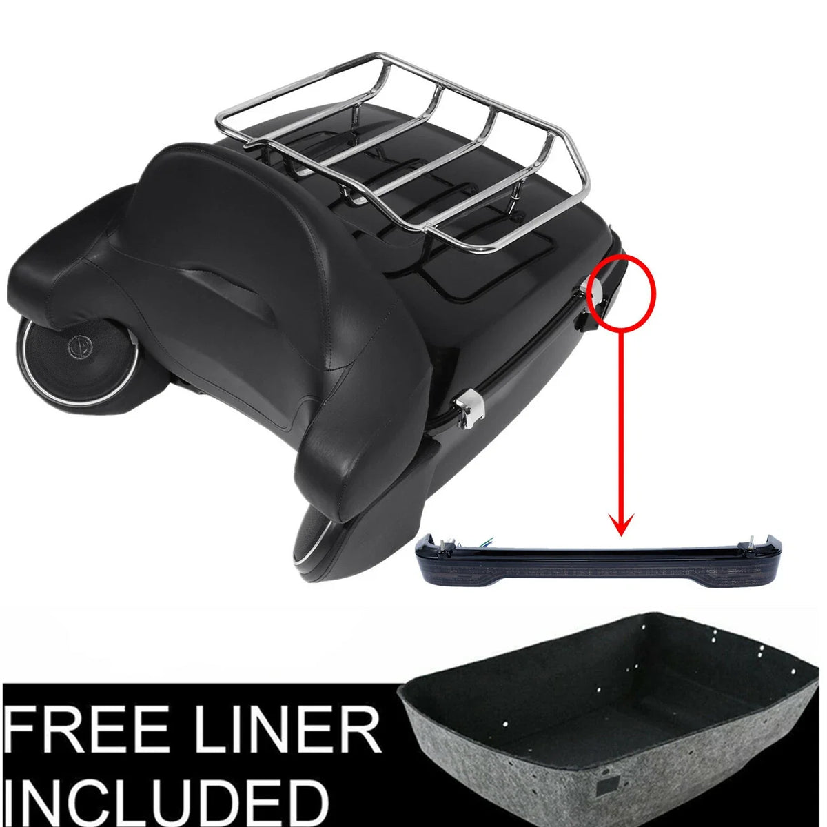 Trunk Backrest Pad Rack Tail Light Speakers for Harley Touring (2014–2026)