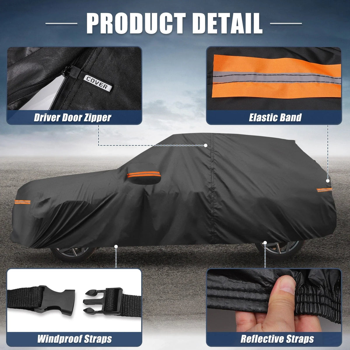Waterproof Car Cover for Toyota Highlander (210D-PU, Black)