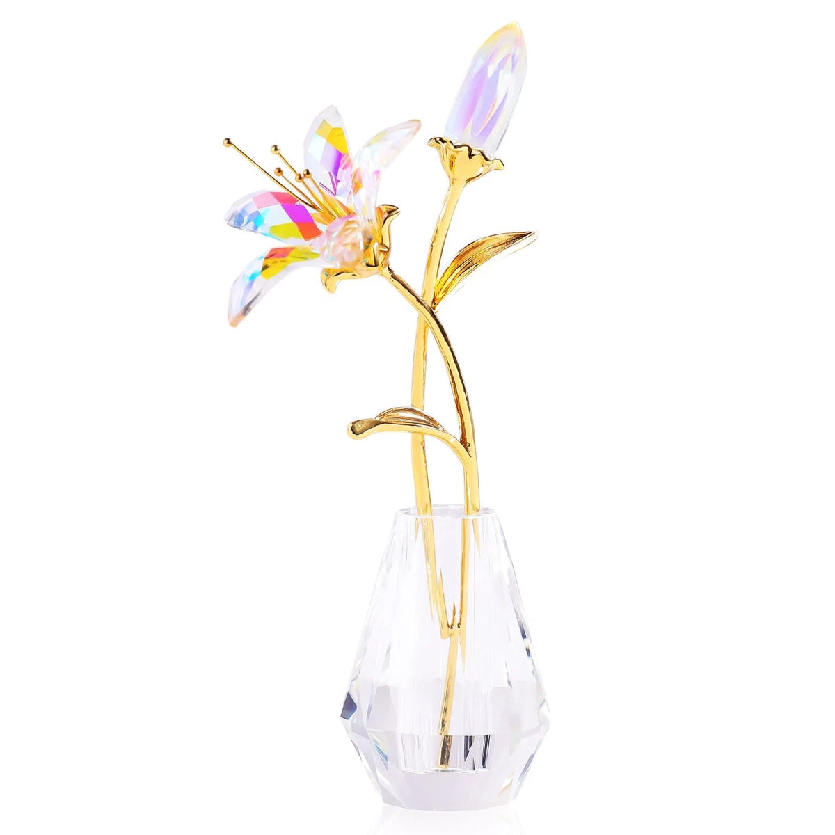 Set of 2 Handmade Crystal Lily Flower Figurines for Home Decor
