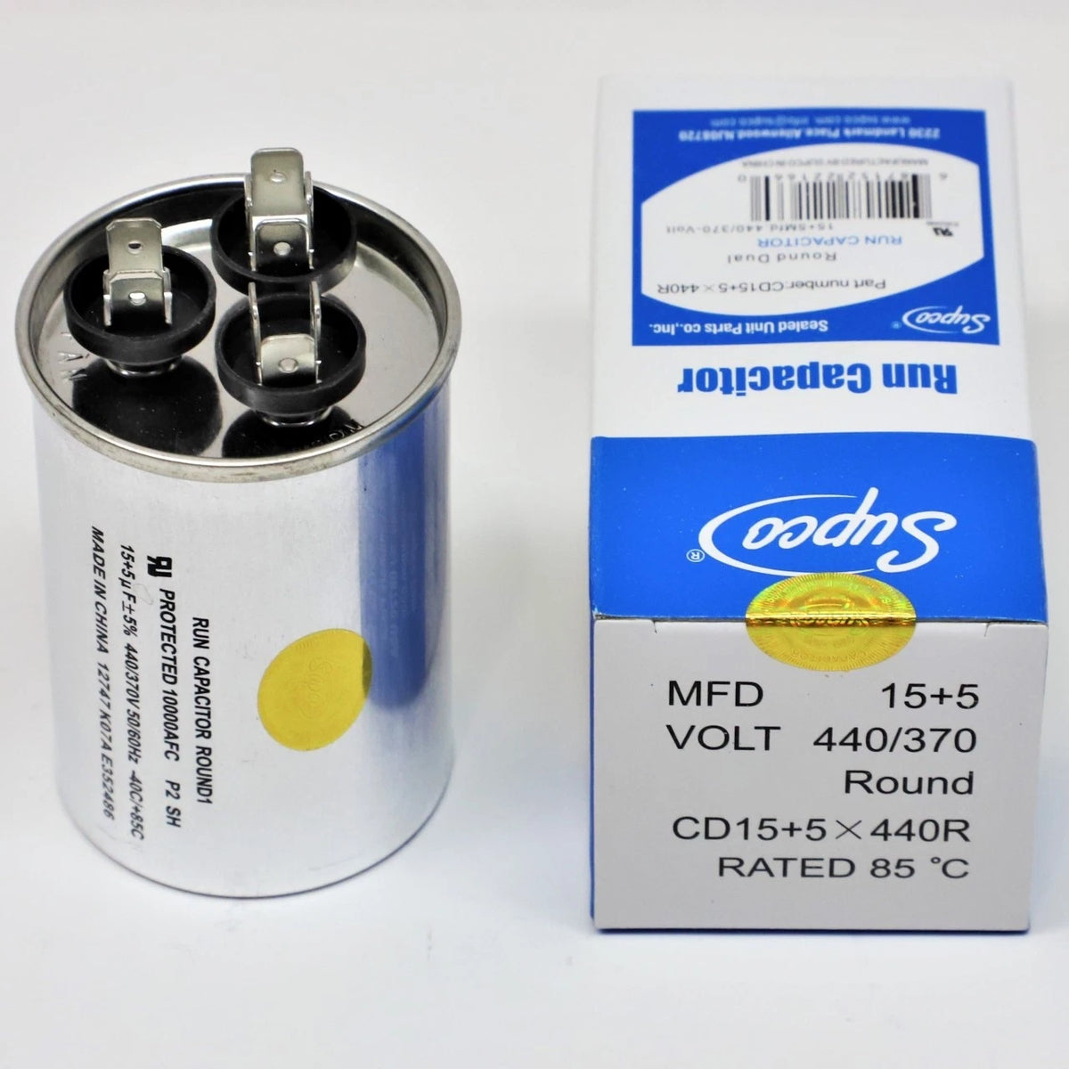 15 + 5 MFD Dual Run Capacitor for HVAC Motor (440 Volts)