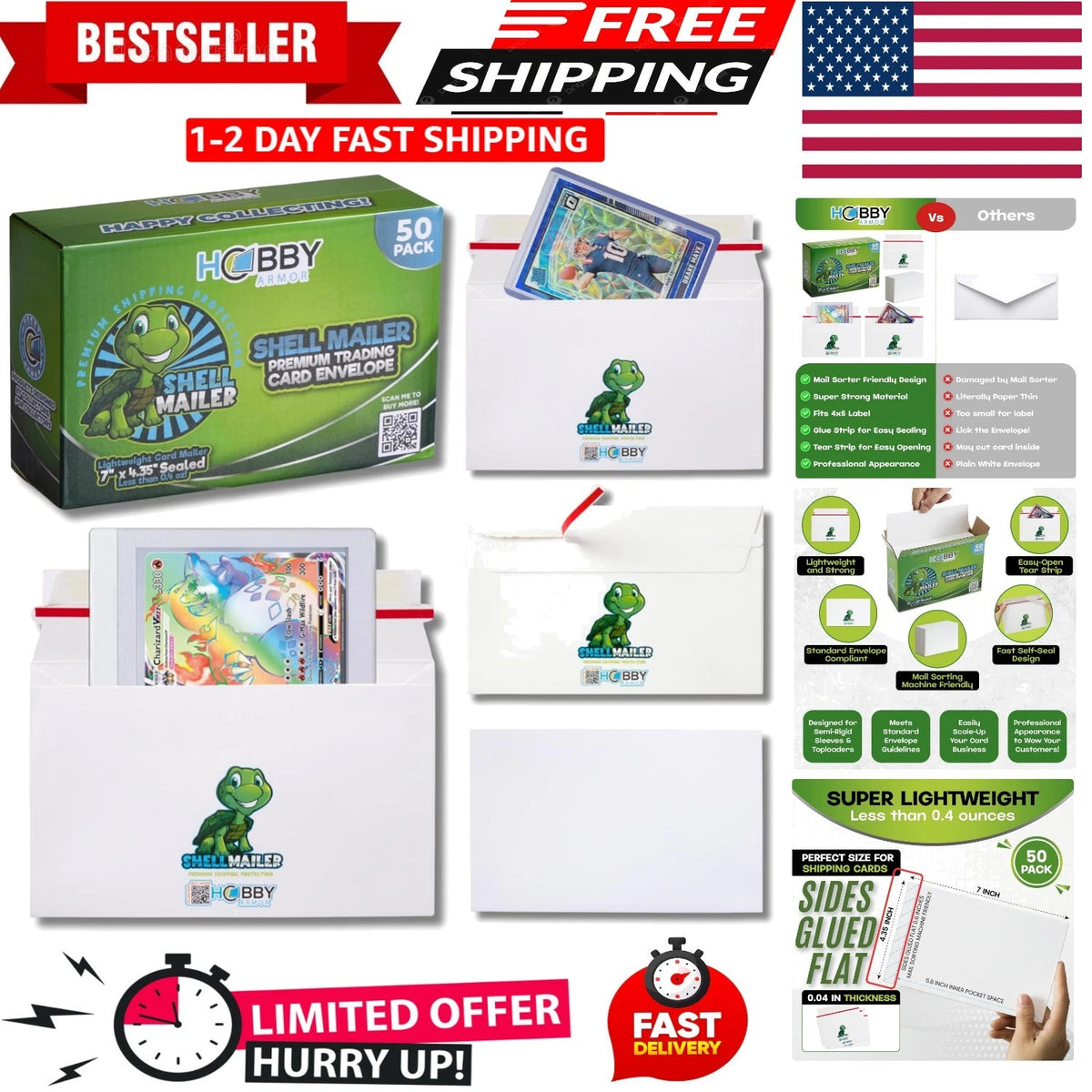 50 Pack Trading Card Mailer Envelopes 7" x 4.35"