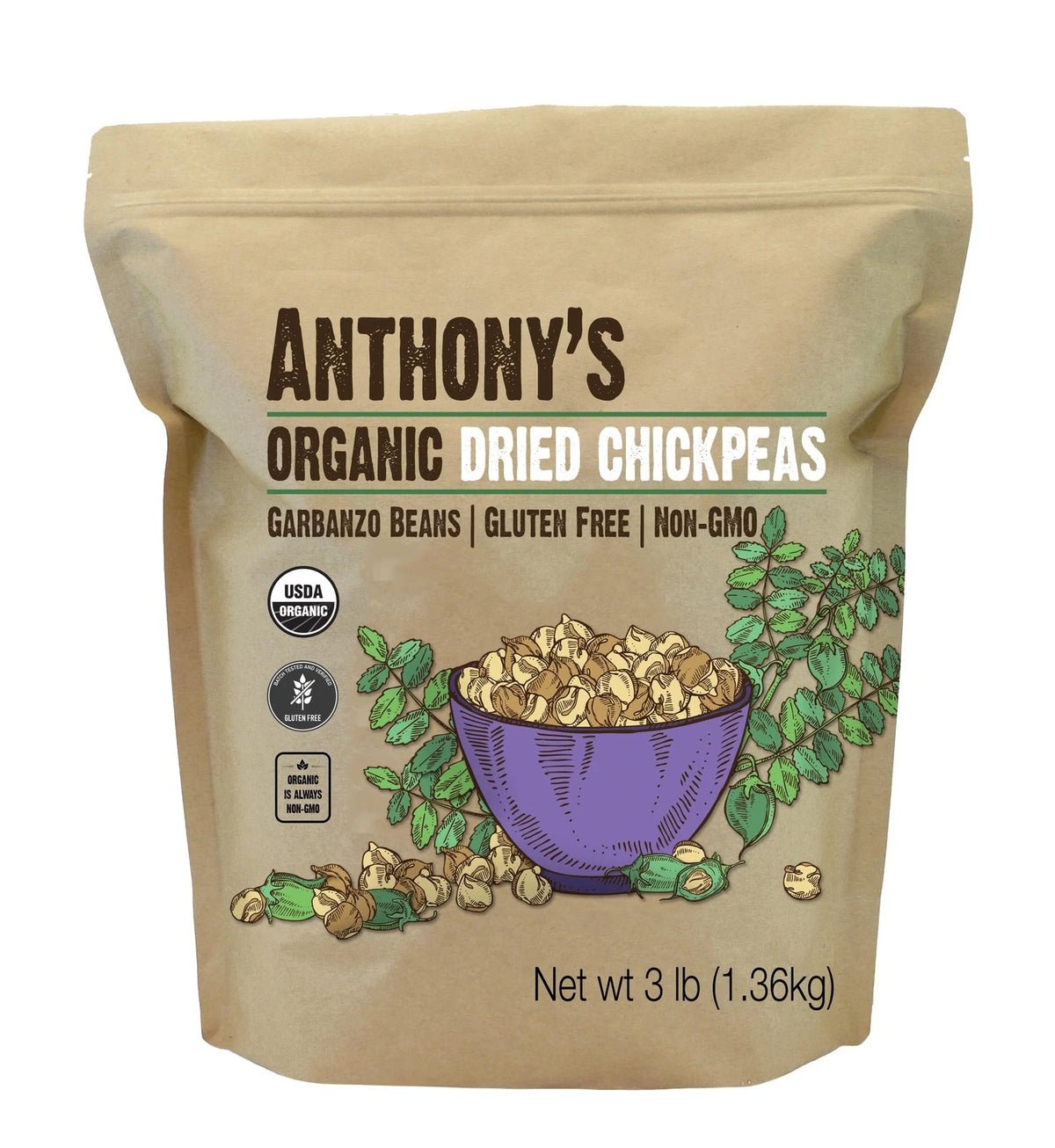 3 lb Organic Dried Chickpeas (Pack of 1)