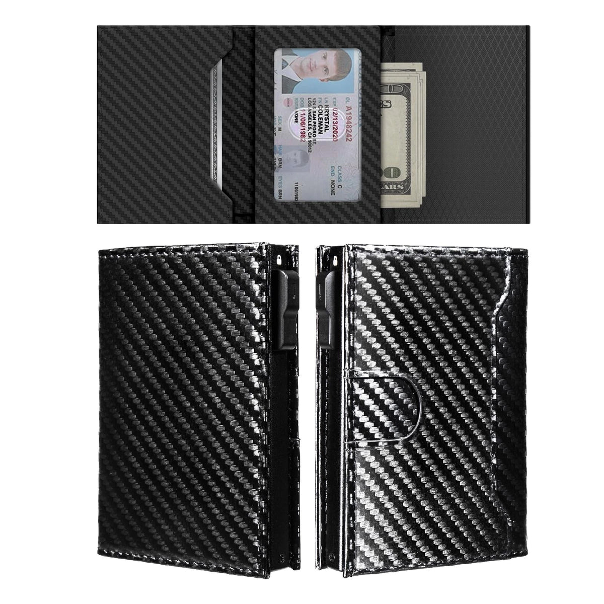 Slim Minimalist Wallet for Men - Carbon Fiber Black