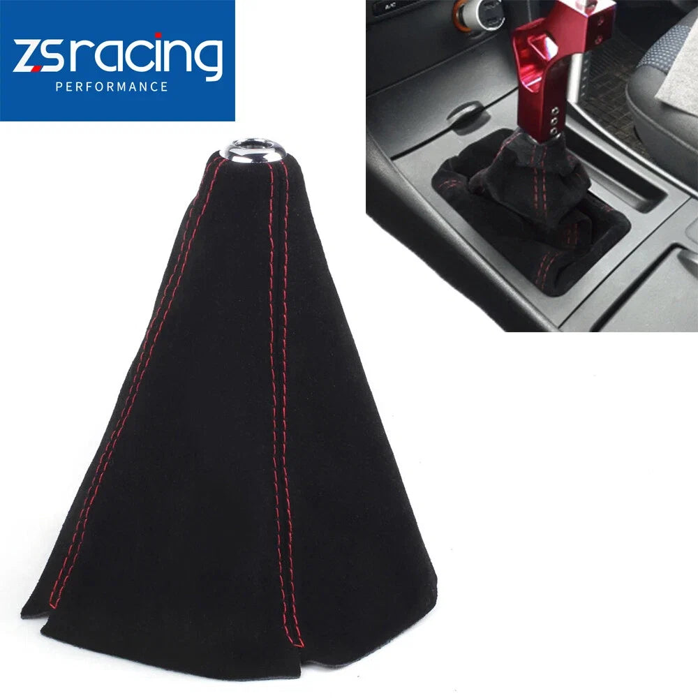 JDM Red Stitch Suede Leather Shift Knob Boot Cover for Universal Fit