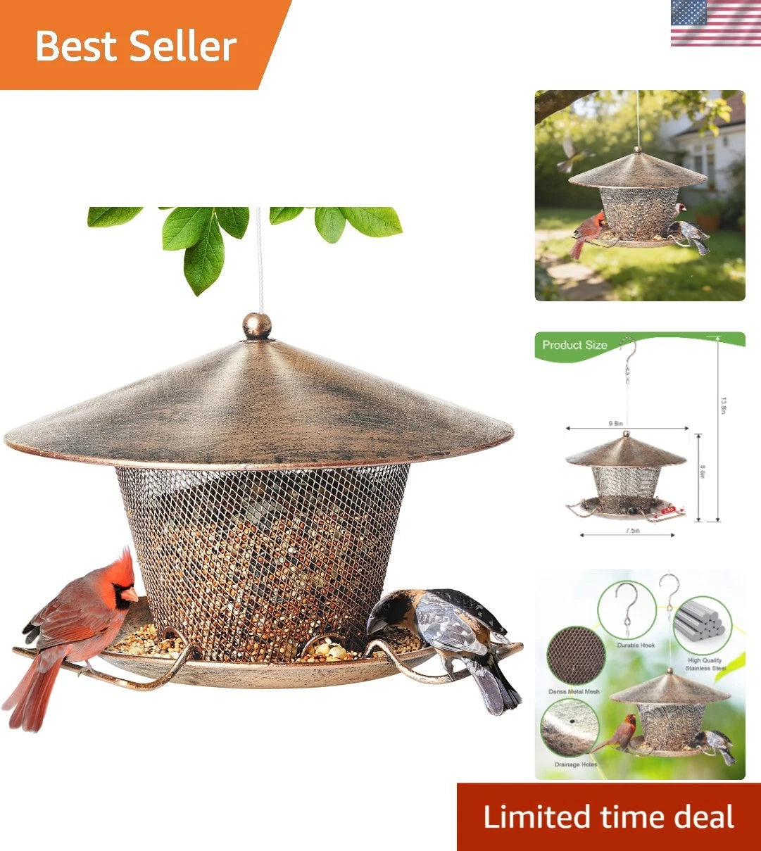 Stylish Gold Bird Feeder for Bird Lovers (No Year Range Provided)