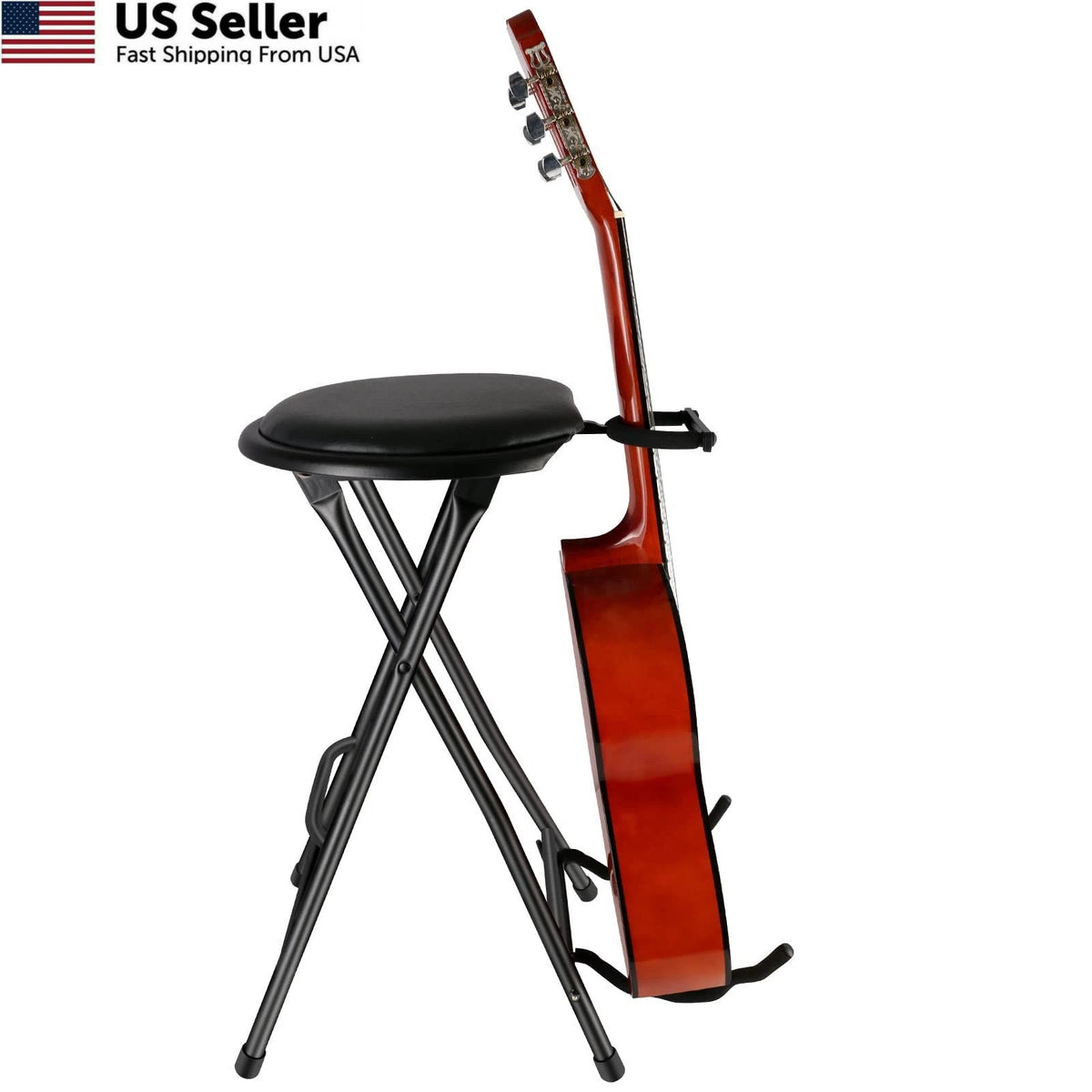 Portable Guitar Stool with Stand - Folding Small, Black