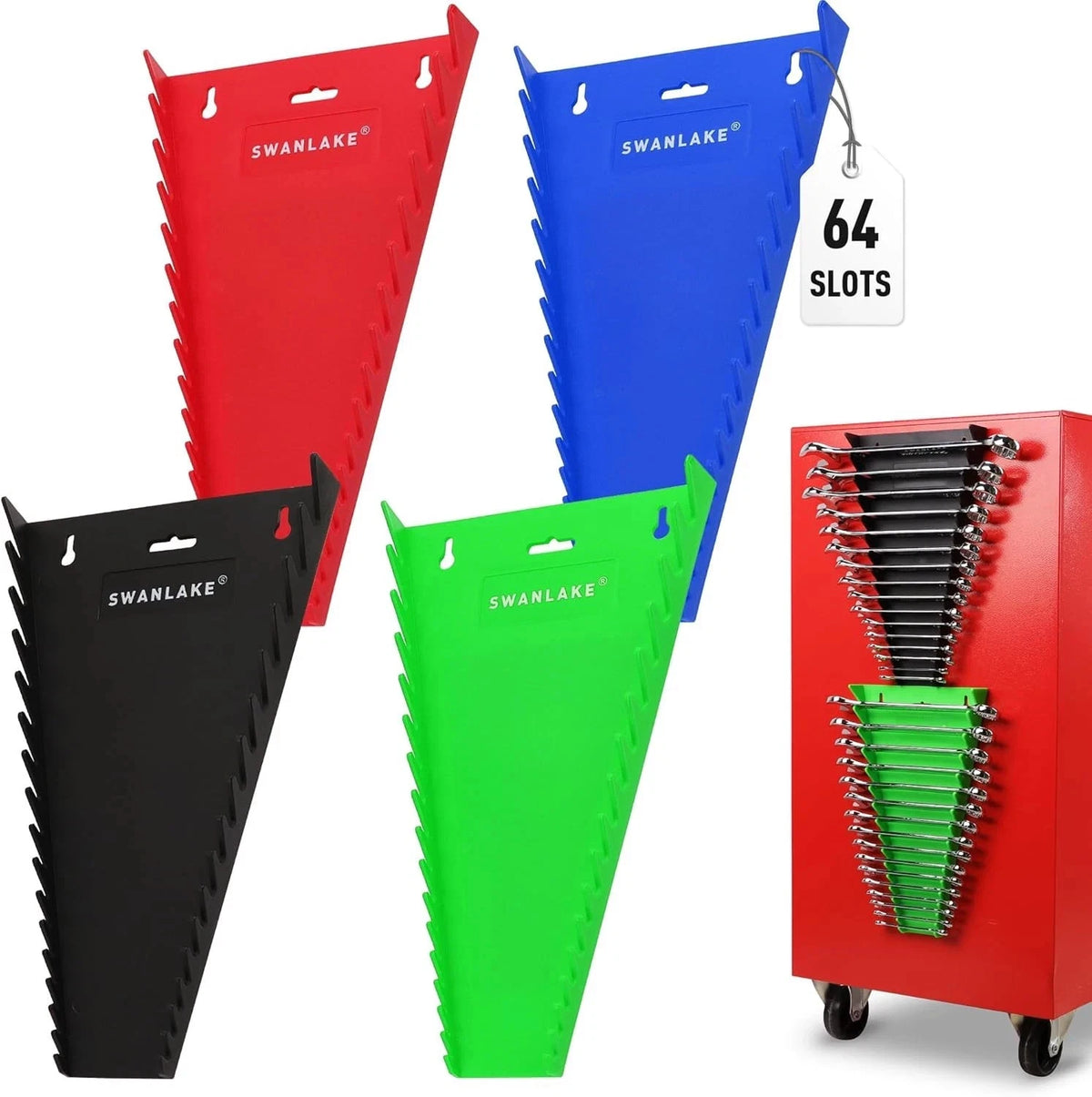4-Piece Magnetic Wrench Organizer Rack Tool Trays SAE (1/4" 64 Slot)
