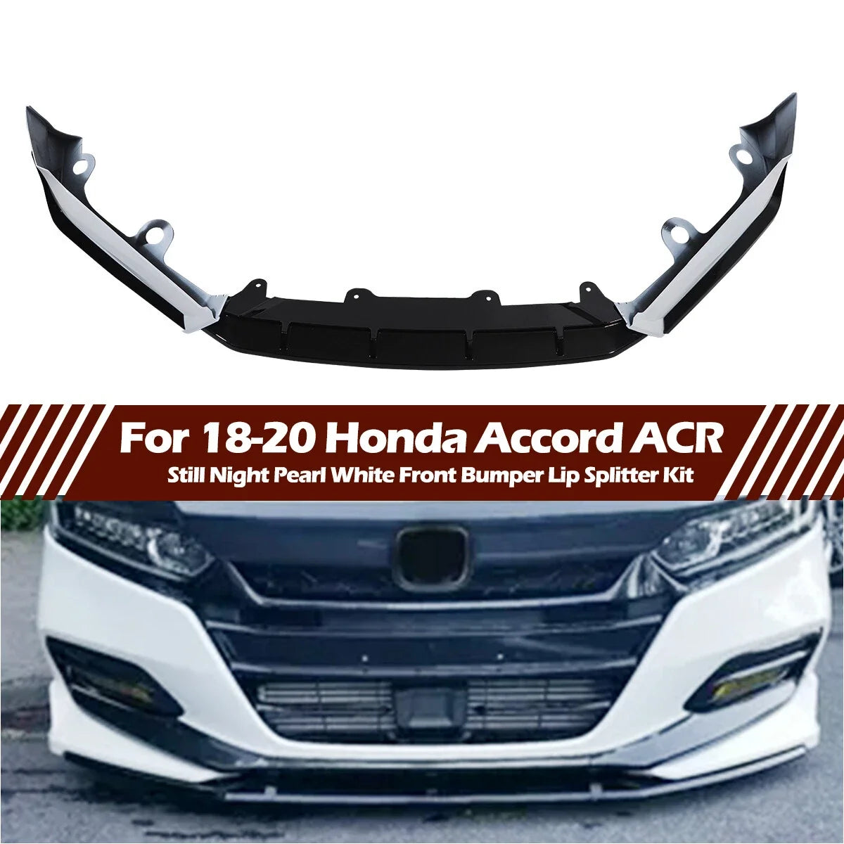 Front Bumper Lip Kit Splitter for Honda Accord (2018–2020) - Painted White Pearl