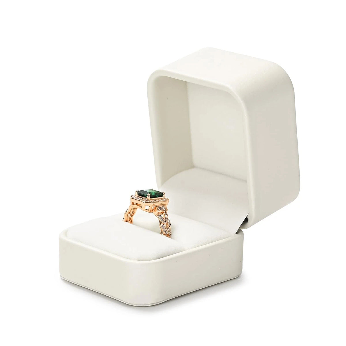 Luxury Leather Jewelry Ring Box for Engagement (Creamy-white)