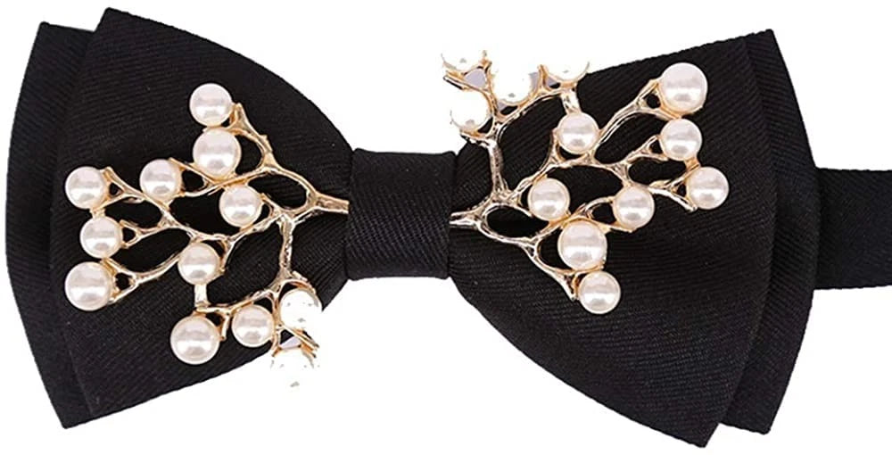 Set of 2 Adjustable Pre-Tied Bow Ties for Men - Black Pearl Design