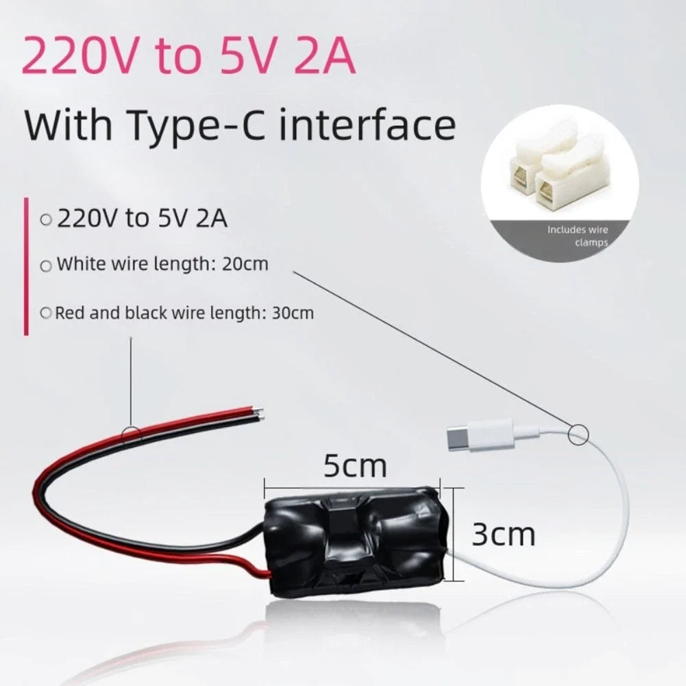 Transformer for Wireless Camera 220V to 5V 2A (30cm Red Black Wires)