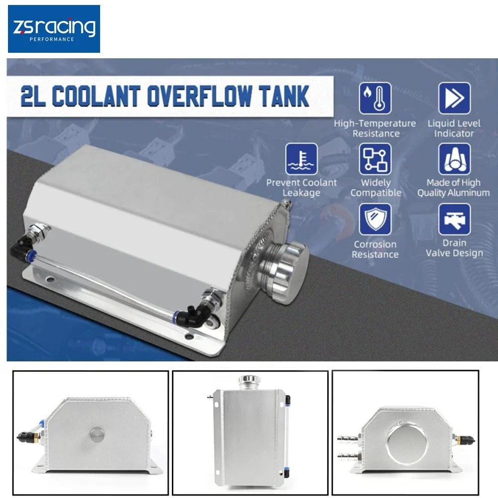 2L Aluminum Radiator Coolant Overflow Tank for Universal Fit (All Models)