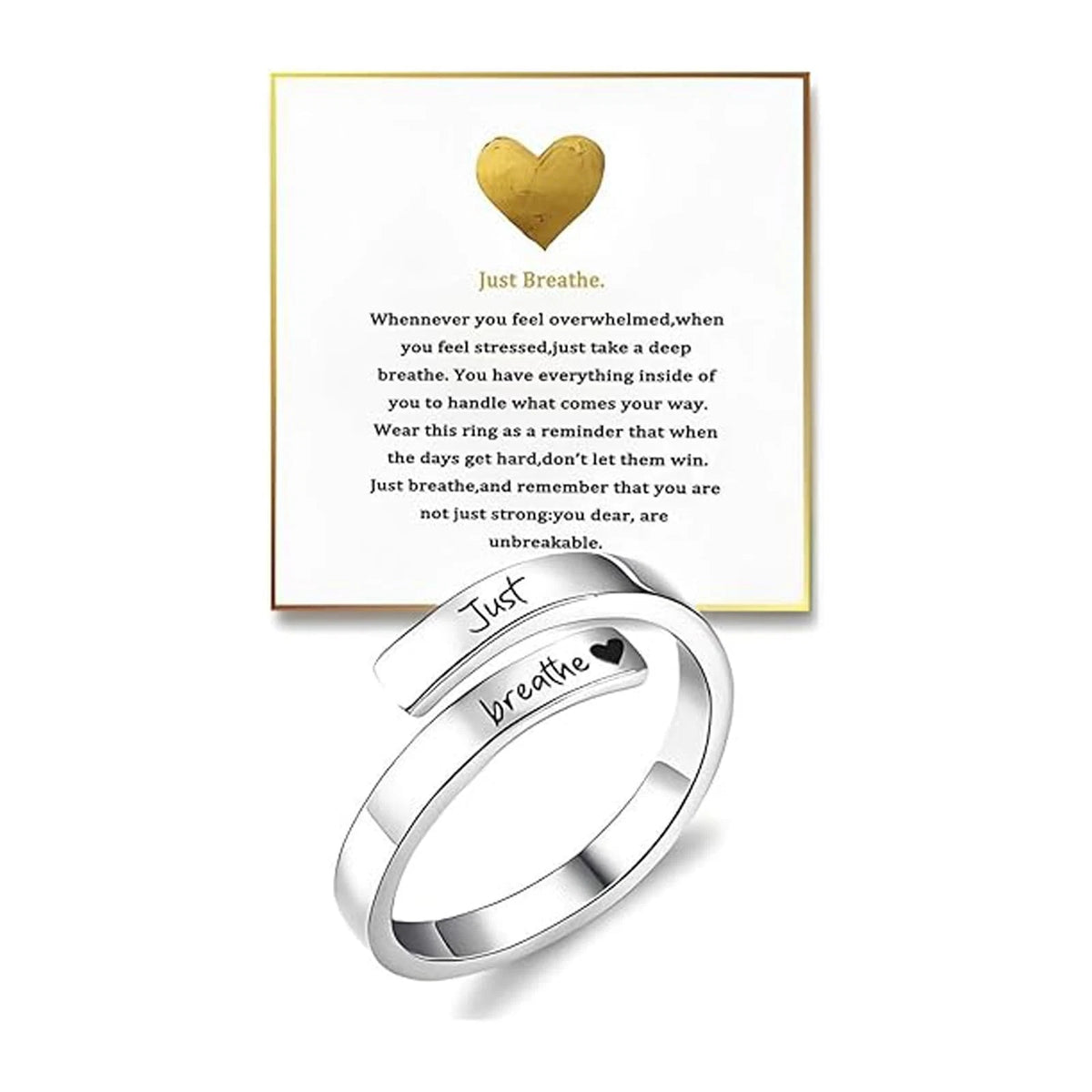 Adjustable Silver Heart Ring for Men Women - One Size