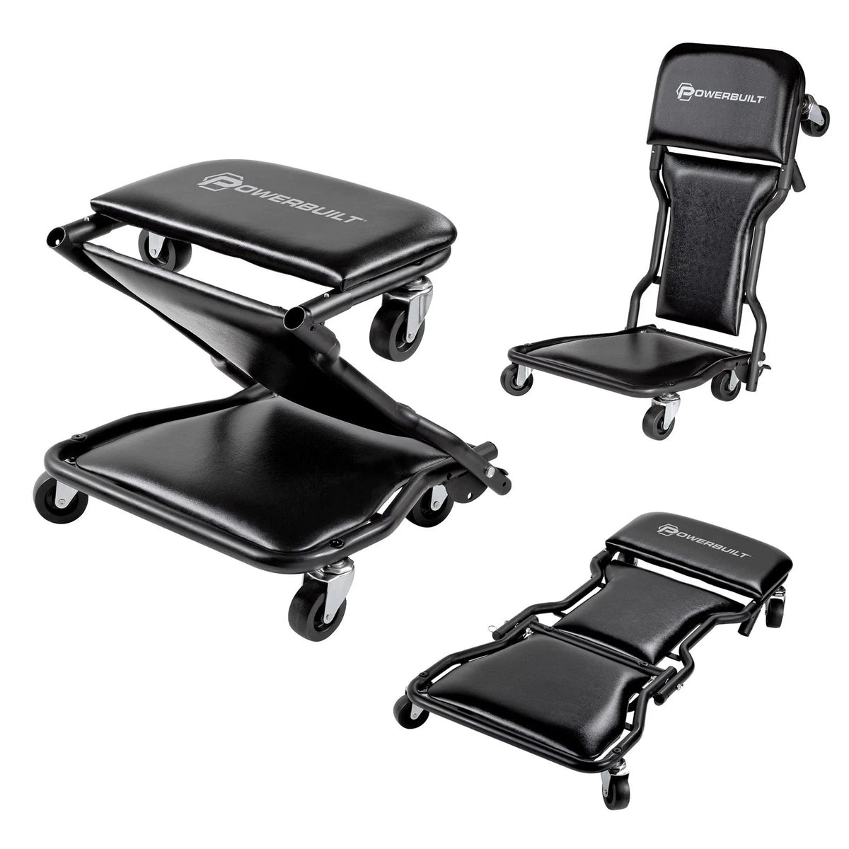3 in 1 Mechanic Creeper Seat Rolling Brake Stool Heavy Duty Black