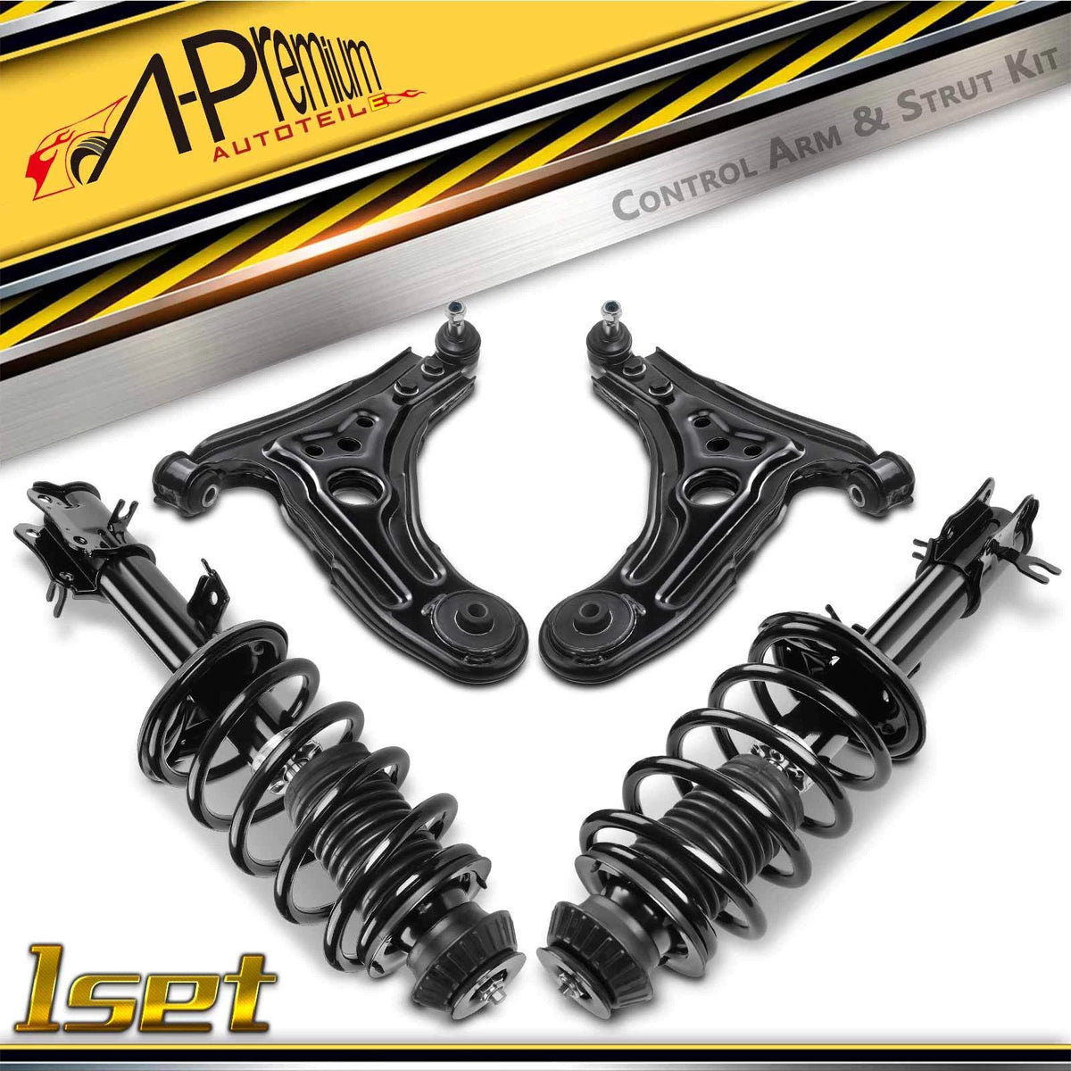 Set of 4 Front Complete Strut & Coil Spring Control Arm Kit for Chevy Aveo (95975942, 96535082, 96815894, 96870466, K620164, RK620164, K620165, RK620165)