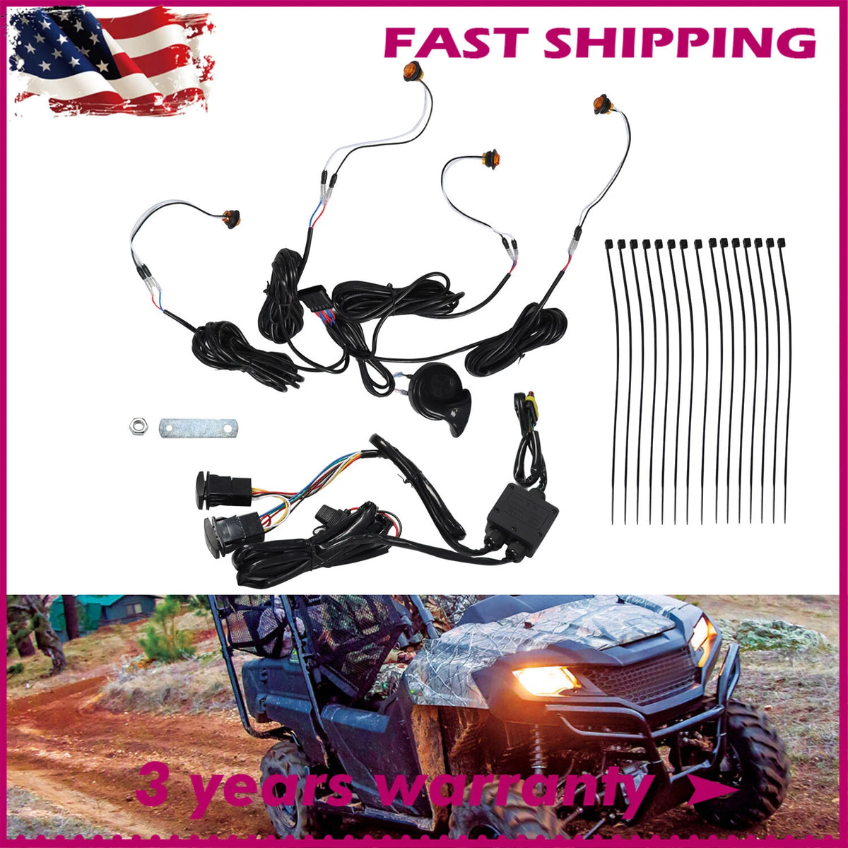 4X UTV Turn Signal Kit w/ 4PCS Amber Lights for Universal (UTV)
