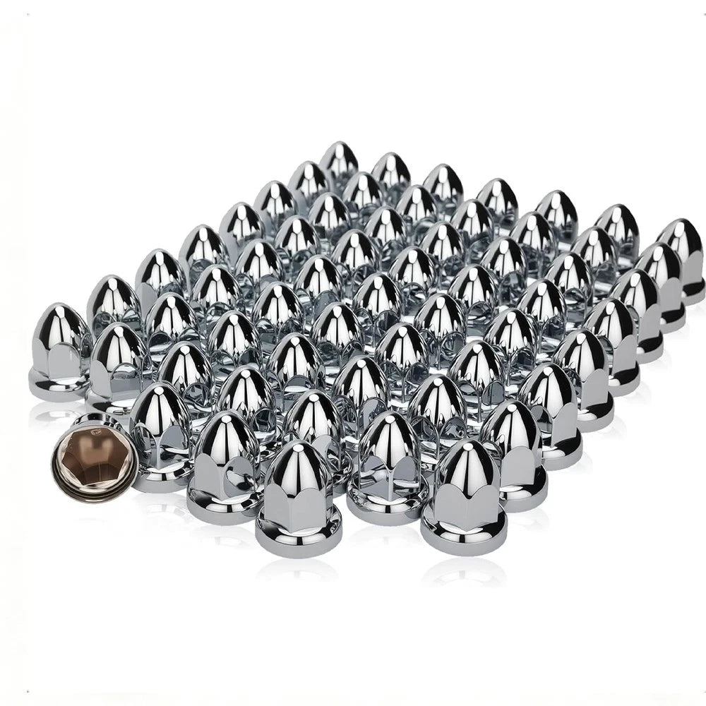 Set of 20 Push on Bullet Lug Nut Covers for Semi Truck - 33mm Chrome