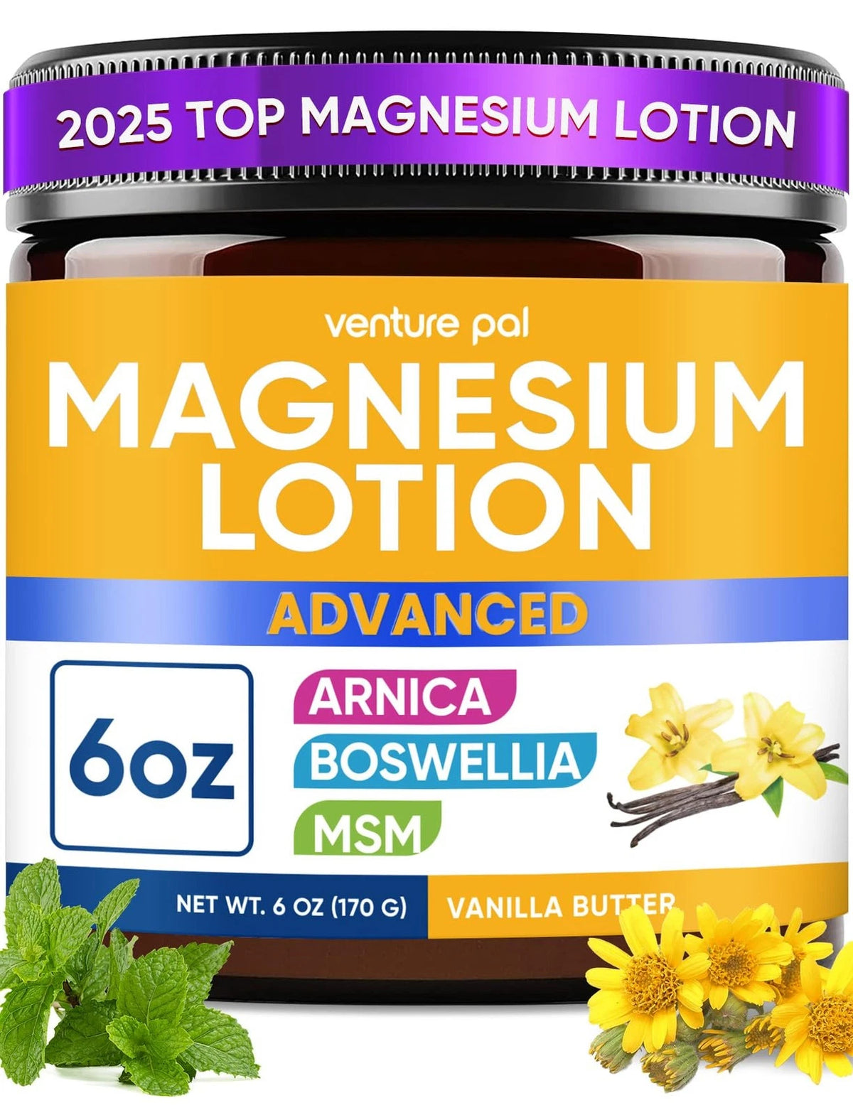 Magnesium Lotion with Arnica & MSM 6 Fl Oz (Pack of 1)