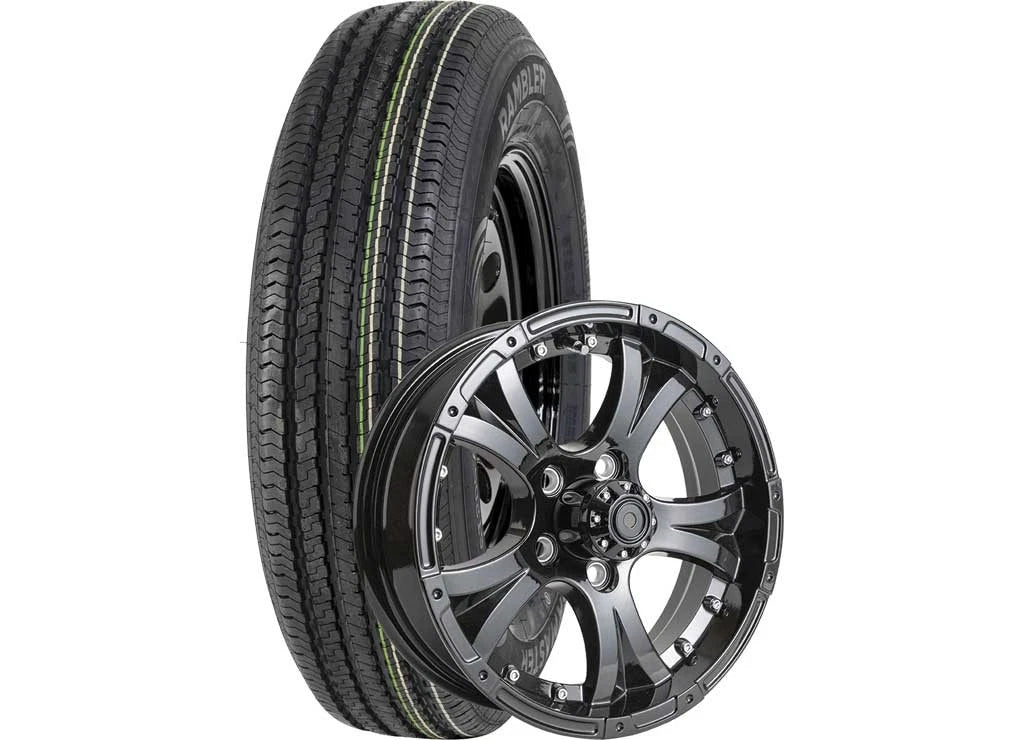 Taskmaster Rambler ST205/75R15 LRD Trailer Tire on 15x5 Black Alum Wheel